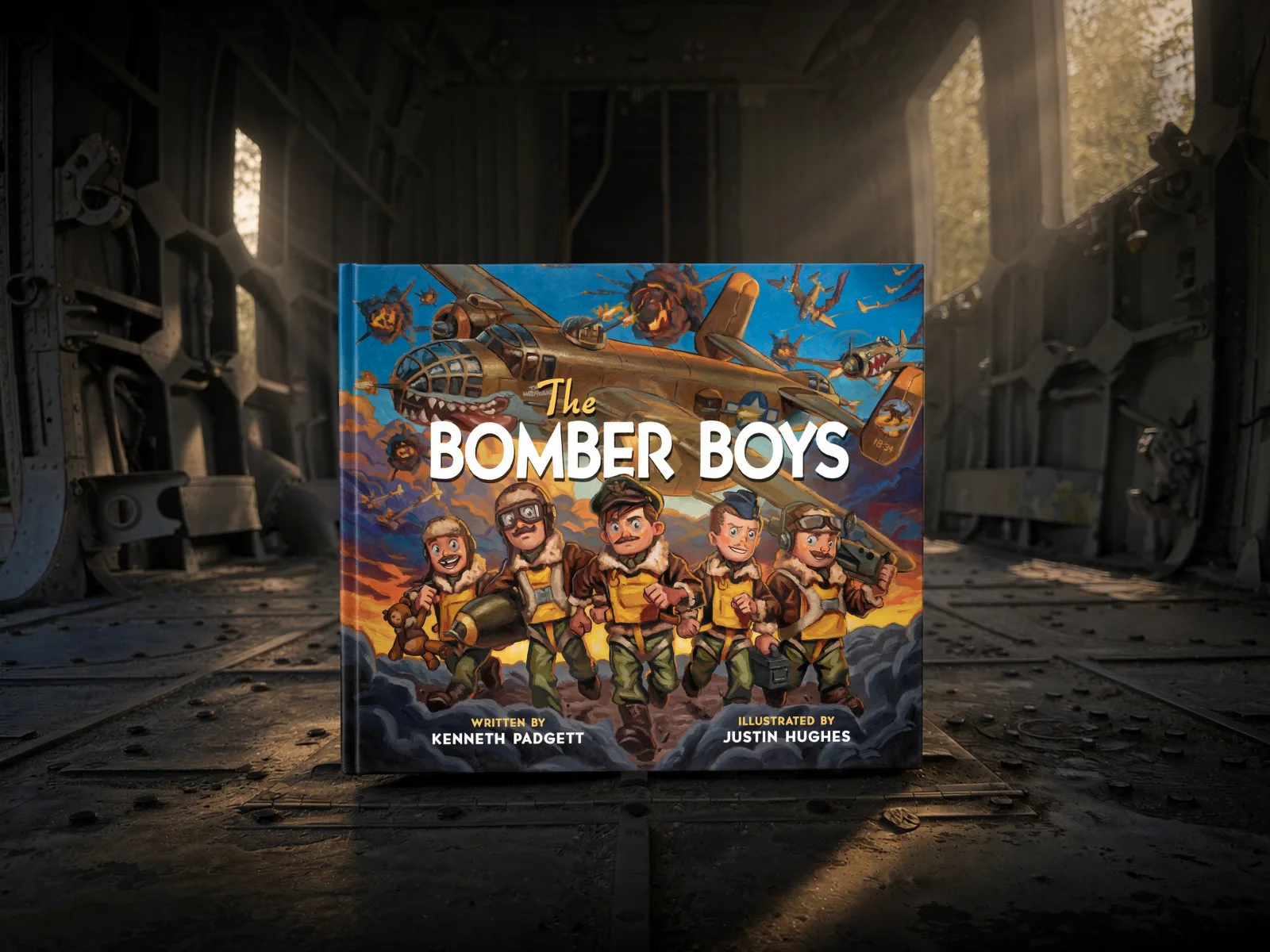 The Bomber Boys hardcover standing on the deck of a WWII bomber